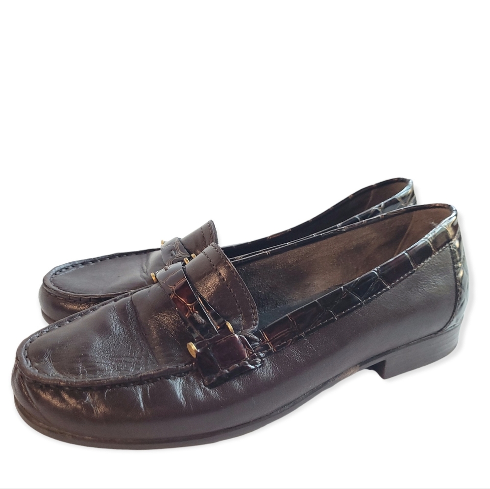 Clarks Dark Brown/burgundy Leather Loafers with croc trim